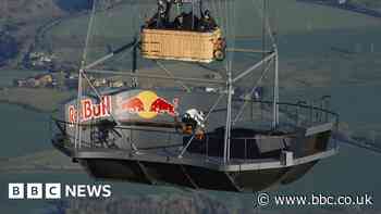 BMX rider Kriss Kyle takes on hot air balloon floating skatepark