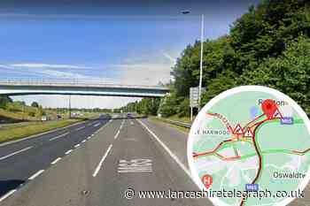 Lane closed on the M65 near Blackburn after crash