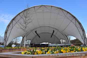 Landesgartenschau Höxter: Bühne im Weserbogen trägt Logo des Premiumpartners