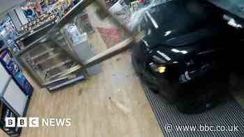 The moment ex-Premier League footballer crashes car into shop