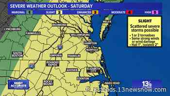 Strong thunderstorms, with gusty winds and hail, possible Saturday in Hampton Roads