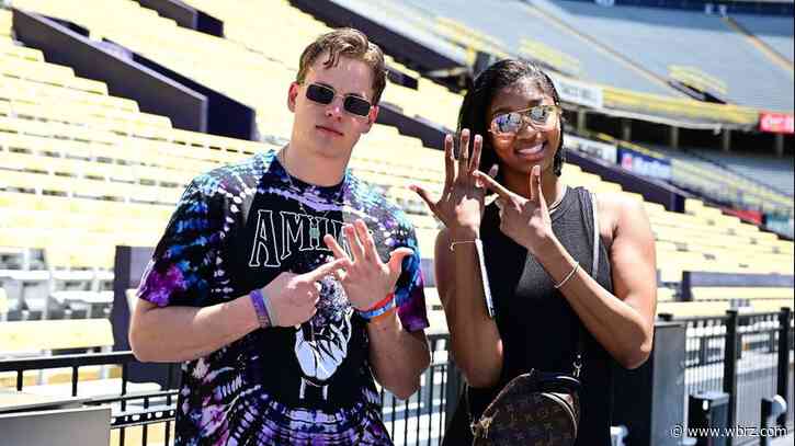 LSU national champions Joe Burrow and Angel Reese meet up at Tigers Spring Game