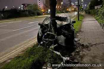 Greenwich Bugsby’s Road: Car smashed against tree