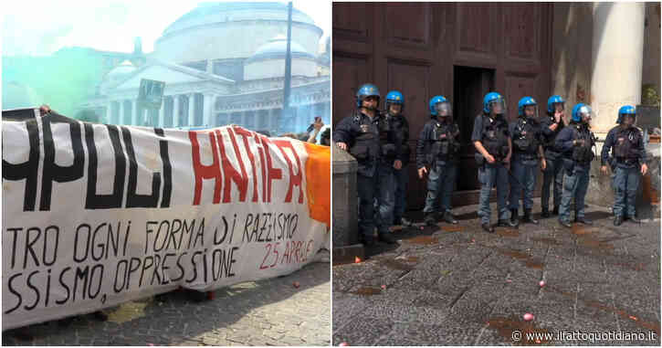 25 aprile, corteo antifascista a Napoli: lancio di uova e pomodori contro la Prefettura, contestazioni alla Cgil – Video