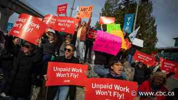 Flight attendants rally at 4 major Canadian airports to protest unpaid work