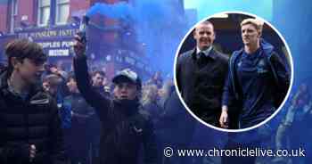 Sparks fly before kick off as angry Everton fans boo Newcastle star Anthony Gordon in warm up