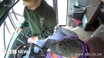 Student stops school bus after driver passes out