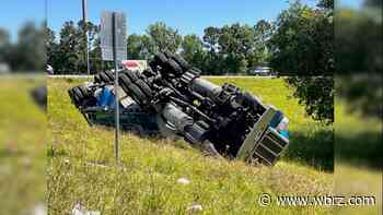 Minor injuries reported after 18-wheeler overturns on I-12 near Hammond