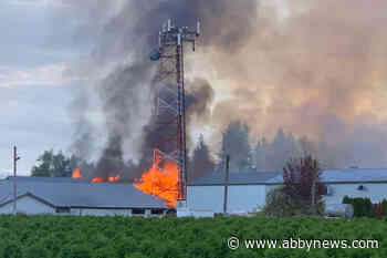 Large barn fire filling Abbotsford skies with smoke