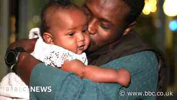 Sudan evacuation: Baby meets father for first time after escape to UK