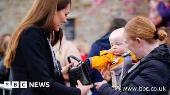 Baby grabs Kate's handbag during royal walkabout