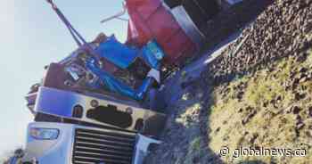 Dump truck, semi end up in rural Manitoba ditch after highway crash