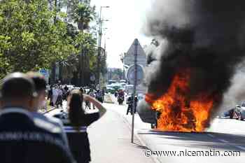 Une voiture en feu sur la promenade des Anglais à Nice, la circulation difficile