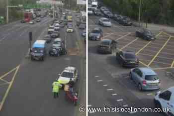 Bus and car crash causes A406 North Circular congestion