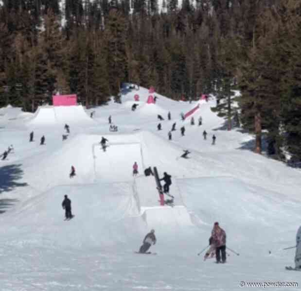 Horde Of Pro Skiers Shred Incredibly Crowded Terrain Park