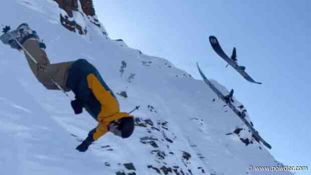 Skier Helplessly Flies Through The Air After Double Ejecting From Skis