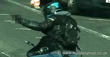 Brazen biker repeatedly sets off speed trap - giving the finger to police as he speeds past camera