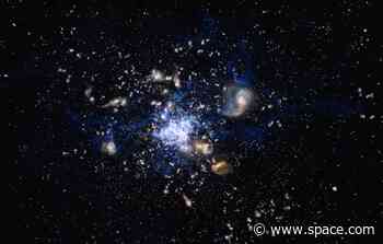 Giant proto-galaxy in early universe devours recycled material to birth new stars