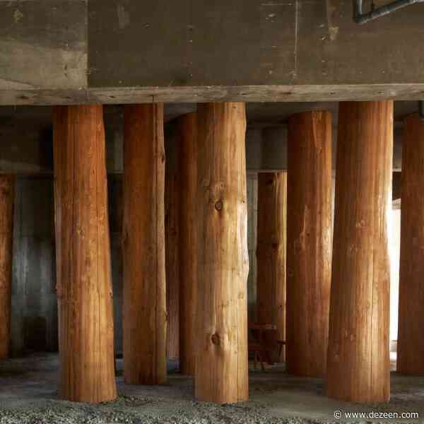 Wooden logs frame Forest Office in Japan by Tomoaki Uno Architects