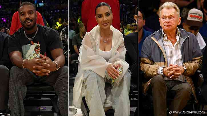 Kim Kardashian, 'Wheel of Fortune' host Pat Sajak, Adele sit courtside at Lakers vs Golden State game