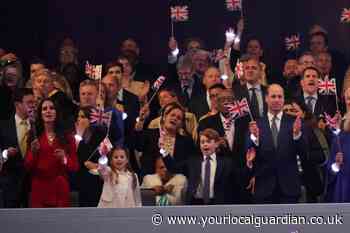 Charlotte and George seen singing and dancing at Coronation Concert
