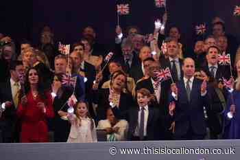 Charlotte and George seen singing and dancing at Coronation Concert