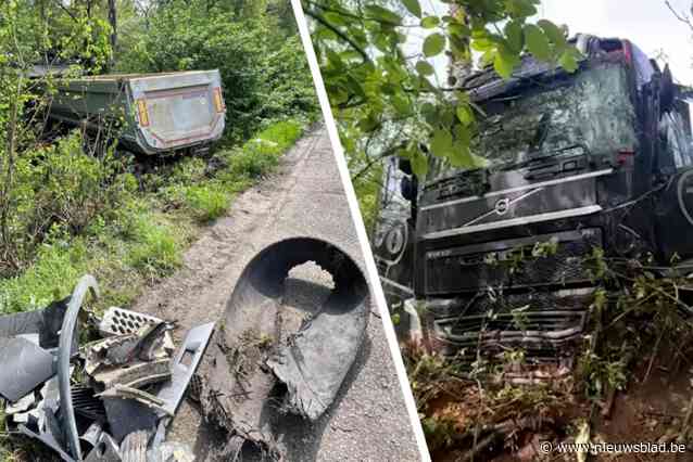 Vrachtwagen crasht in bos na klapband op Europalaan in Genk