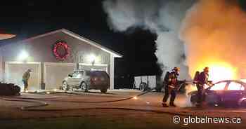 Manitoba RCMP seek suspects after car set alight while St. Andrews family slept