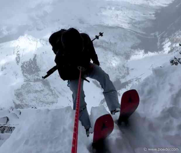 Mark Smiley Rappels Over Cliff To Access Secret Couloir