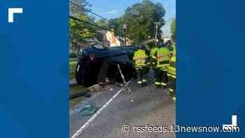 Car flips in Whaleyville area of Suffolk, catches fire after driver gets out