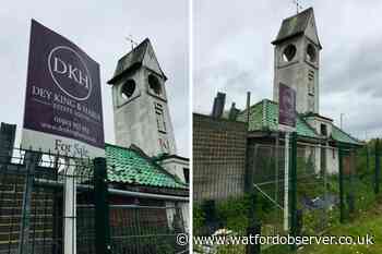 'For sale' sign outside Sun Clock Tower, Ascot Road, Watford
