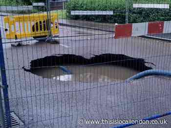 Thamesmead: Crossways sinkhole caused by burst waste pipe