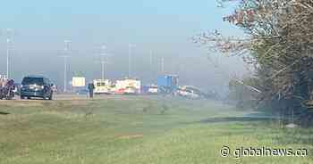 Smoke, fog causes multi-vehicle pileups on highways east of Edmonton