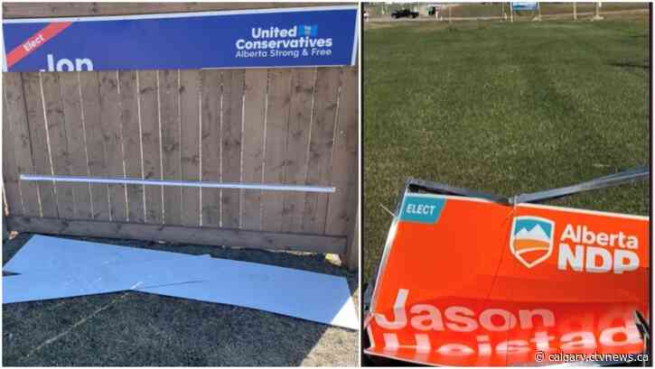 Voter intimidation heats up as UCP, NDP election signs vandalized across Alberta