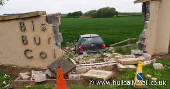 Car 'ploughs through' Bishop Burton College sign leaving huge hole and pile of rubble