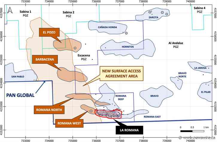 PAN GLOBAL SÉCURISE L'ACCÈS POUR L'EXPLORATION D'UNE SUPERFICIE DE 680 HECTARES À L'OUEST DE LA ZONE DE DÉCOUVERTE CUIVRE-ÉTAIN DE LA ROMANA, LORS DU PROJET ESCACENA, EN ESPAGNE