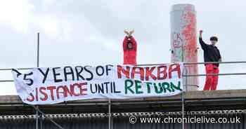 Palestine activists remain in rooftop stand-off on Scotswood Road after 12 hours