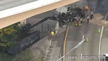 Container Falls Off Tractor-Trailer in Rollover Crash on Palmetto Expressway Ramp