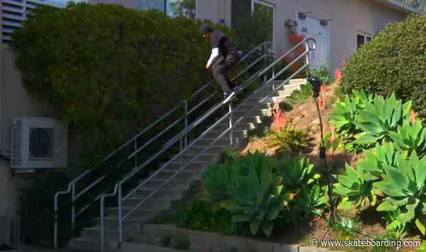 Locked And Loaded: Watch As Kevin Baekkel Battles Heavy Feeble Grind On Sketchy 21 Stair Handrail