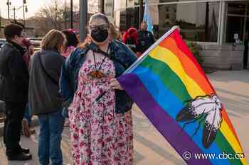 Flags raised at city hall in Thunder Bay to mark the International Day Against Homophobia, Transphobia and Biphobia.