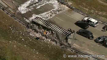 Rollover Wreck Involving Tractor-Trailer on I-75 Ramp in Miramar Causes Mess