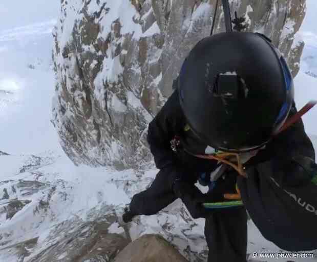 Skier Rappels Hundreds Of Feet Into Dizzyingly Steep Line