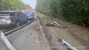 Tractor-trailer crashes on I-64 in James City County, shutting down interstate