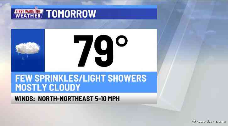 Cloudier with a few raindrops on Sunday