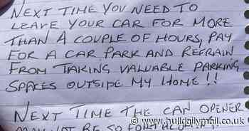 Woman left 'shaken' after 'threatening' note attached to her car