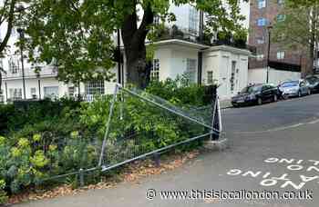 Temporary fencing blocking Primrose HIll damaged by vandals