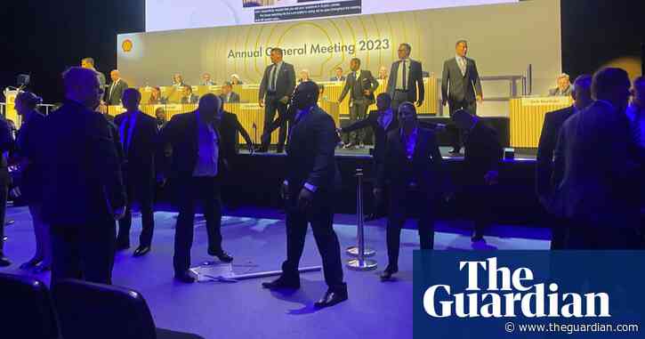 'Go to hell, Shell': climate protesters disrupt oil company's annual meeting – video