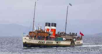 Amazing drone images show world's last seagoing paddle steamer embarking on UK tour