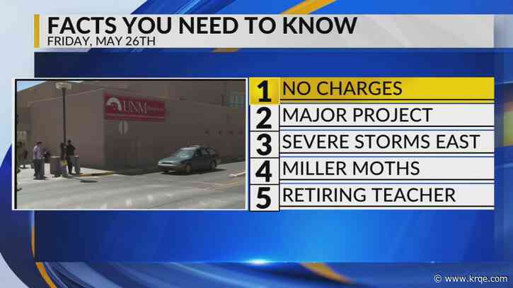 KRQE Newsfeed: No charges, Budget increase, Severe storms, Miller moths, Retiring teacher