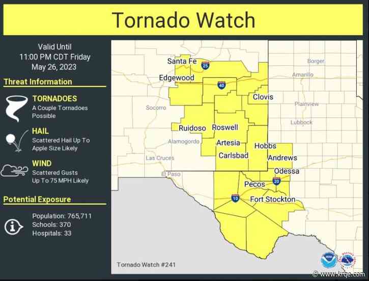 Tornado watch, severe thunderstorm warning issued for parts of New Mexico